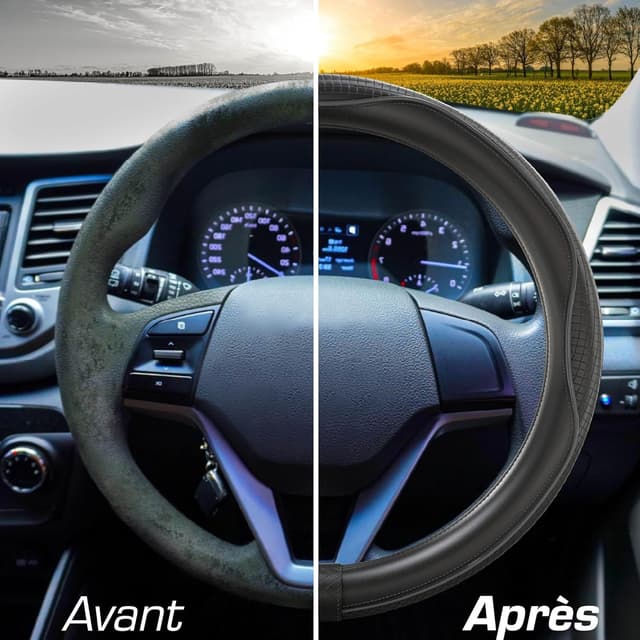 Detalle 2 de Couvre volant noir simili cuir 37-38 cm