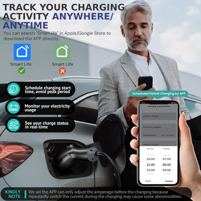 Detalle de AIMILER Level 2 Tesla Charger (WiFi App, 32A) with NACS Connector + 25ft ETL-Certified Cable, NEMA 14-50P