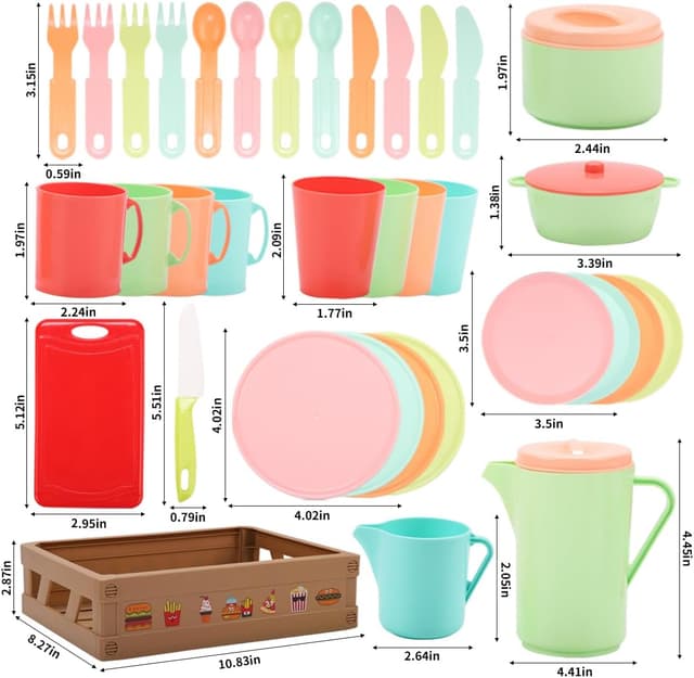 Detalle 2 de RUIDYA Play Kitchen Accessories 37-piece pretend tea party set with carry basket