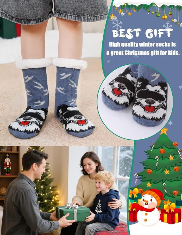Detalle 2 de HERYEBING Kuschelsocken für Jungen und Mädchen – warme Winter-Hüttensocken mit Anti-Rutsch