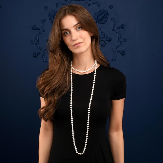 Detalle de ZAVANA long collier de perles blanches sautoir (enroulable) pour femme et jeunes filles