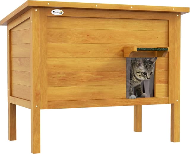 Detalle de PawHut Maison pour Chats Niche Bois surélevée