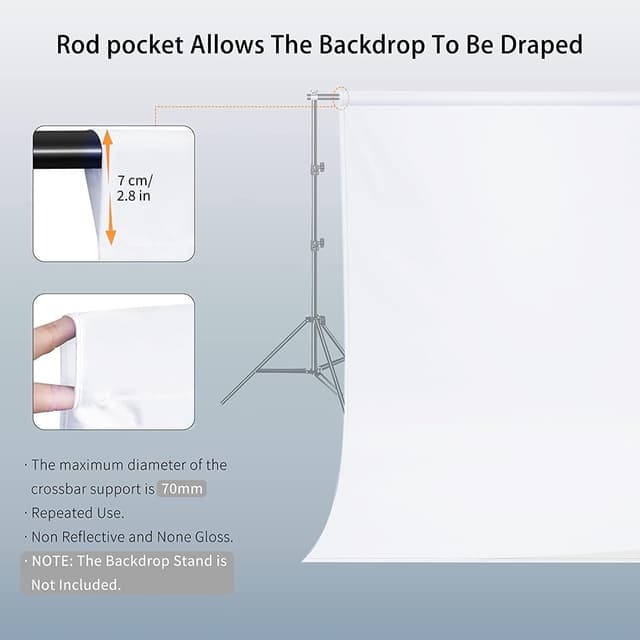 Detalle de Vevelux White 3 x 3.6 m (10 x 12 ft) Polyester Photography Backdrop with Spring Clamps & Anti-Wrinkle Clips