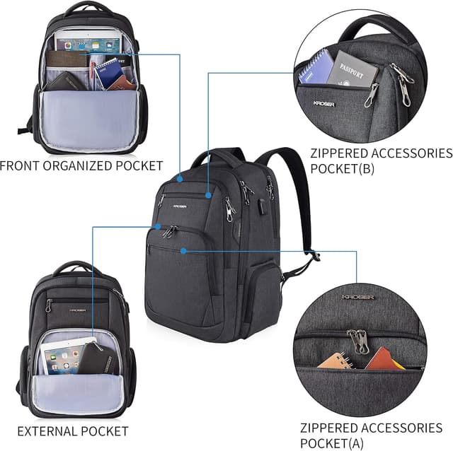 Detalle 2 de KROSER School Laptop Backpack (up to 17.3 inch) with USB charging port, headphone interface and RFID pockets