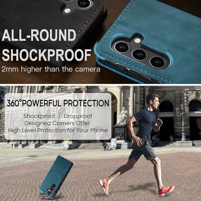 Detalle de QLTYPRI Hülle für Samsung Galaxy A25 5G – Vintage Flip-Case mit Kartenfach, Geldslot & Ständer, Blau