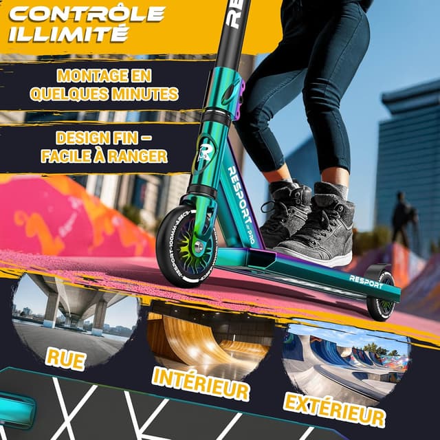 Detalle 2 de RE:SPORT Trottinette stunt Revo Pro avec roues 110 mm PU et guidon en Y (cascade/freestyle)