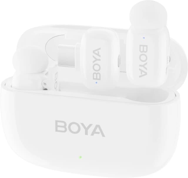 Detalle de Boya Mini Ultra-Mini Weiß (USB‑C und Lightning) Set mit zwei Mikrofonen und zwei Empfängern