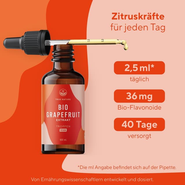Detalle de TRUE NATURE Bio Grapefruitkernextrakt Tropfen – 100 ml, 1440 mg Bioflavonoide je 100 ml