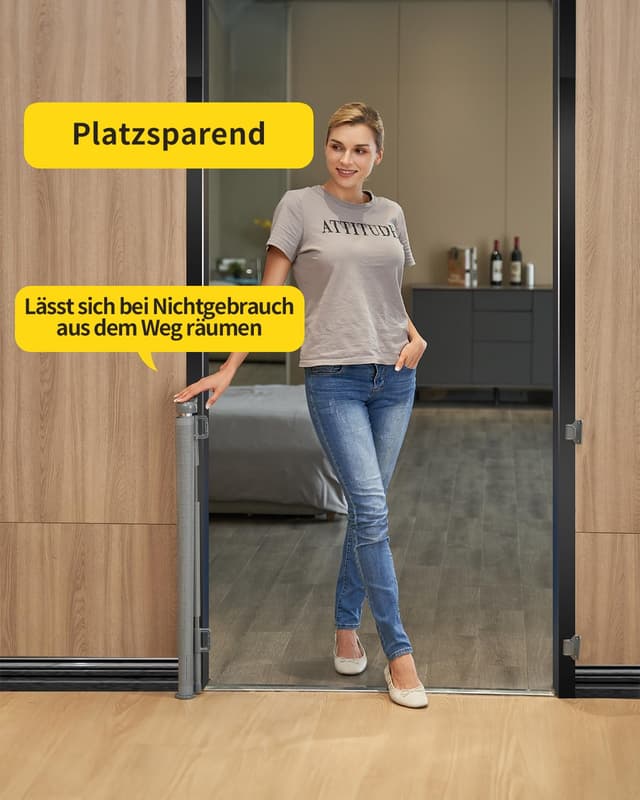 Detalle de Patywaga 2er-Set ausziehbares Treppenschutzgitter (0–140 cm) für innen & außen, inkl. Kindersicherung