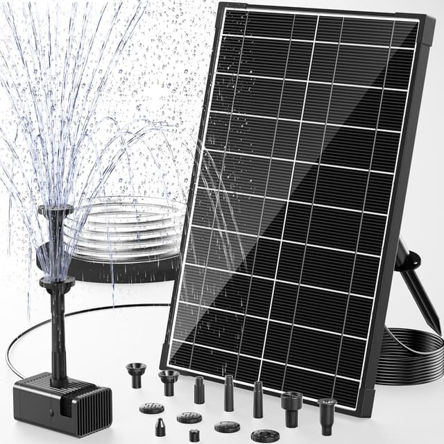 Detalle de POPOSOAP 8W Solar Fountain Pump for Bird Bath with 8 Nozzles, Glass Solar Panel & Low-Water Auto Stop