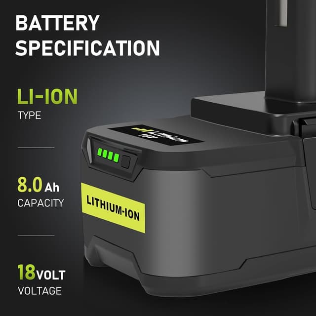 Detalle 2 de 2× 18V 8,0Ah Lithium-Akkus für Ryobi ONE+ (LED-Anzeige) – passend zu RB18L40/RB18L25 u. a.