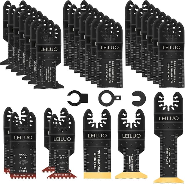 Detalle de LEILUO 32-piece Titanium Multi Tool Blades Kit for Wood, Nails & Drywall