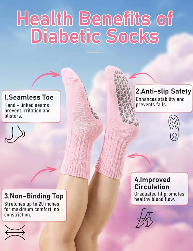 Detalle de Frelimiu Diabetic Socks with Grippers for Women (Non-Slip Bamboo Viscose), 4 Pairs, Size 8–11