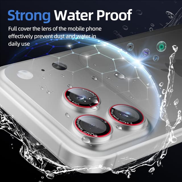 Detalle de HelloDeere 9H High-alumina Tempered Glass Camera Lens Protector for iPhone 17 Pro Max (Silver, 2-Pack)