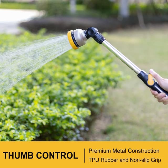 Detalle 2 de FANHAO 45cm Metal Watering Lance with 9 Spray Patterns and Thumb Flow Control (Yellow)