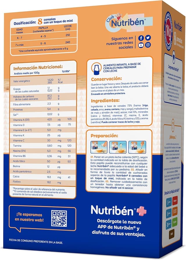Detalle 2 de Nutribén Papilla 8 Cereales y Miel 🍯, 1000g, Desde 6 Meses