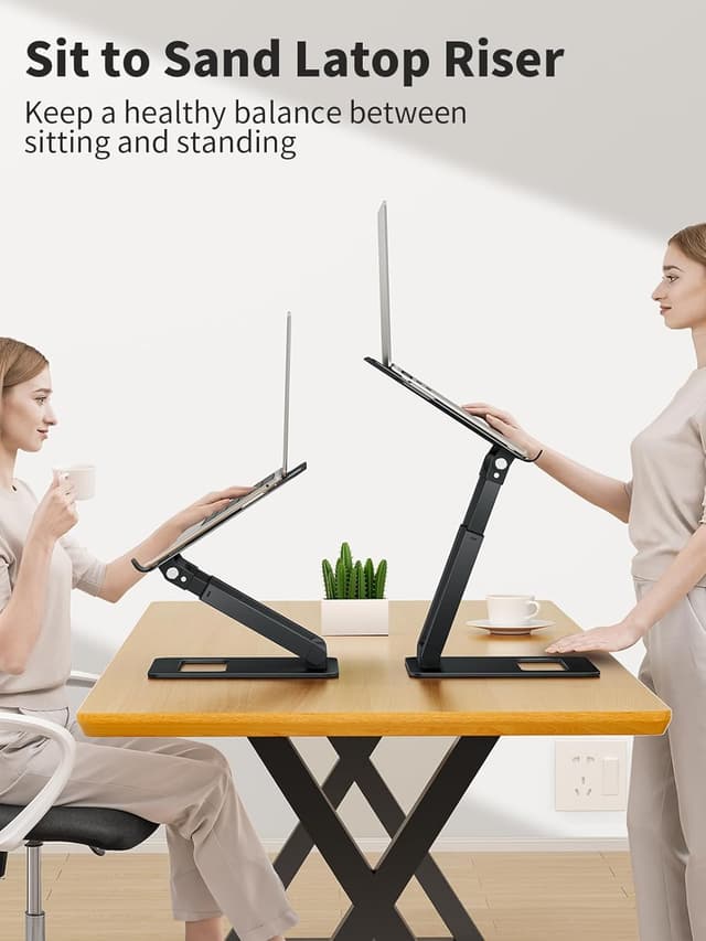 Detalle de tounee LS07 adjustable height laptop stand with telescopic handle (10–17"), pull-out ergonomic riser, black