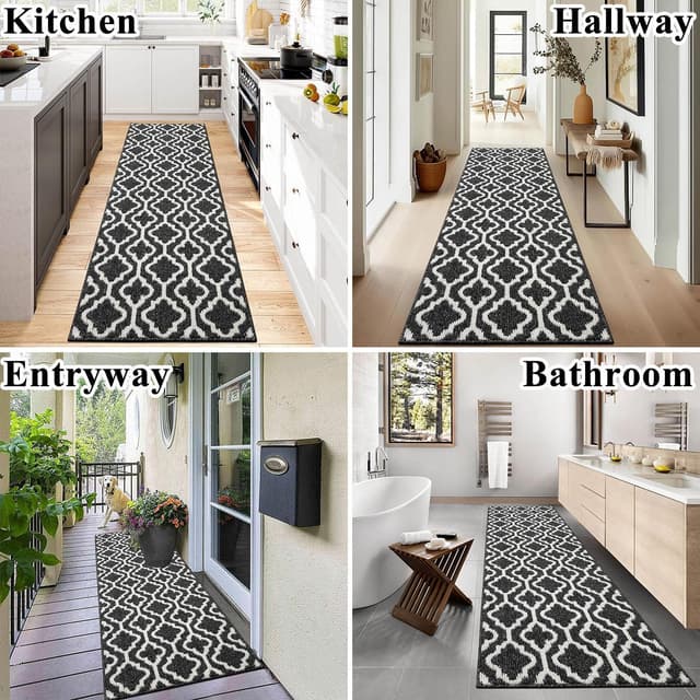 Detalle 2 de SHACOS Hallway Runner Rug (Non-Slip) 60 x 180 cm in Black – Washable polypropylene entryway & corridor carpet runner