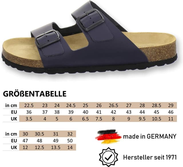Detalle de AFS-Schuhe Herren-Pantoletten aus Leder mit verstellbarer Schnalle – Komfort für Alltag & Arbeit, Größen 36–50 (Made in Germany)