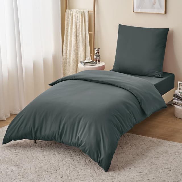 Detalle de RUIKASI Bettwäsche 140x200 (2-teilig) Grau/Anthrazit aus Mikrofaser mit Reißverschluss