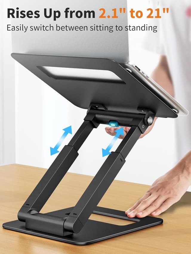 Detalle de tounee LS07 adjustable height laptop stand with telescopic handle (10–17"), pull-out ergonomic riser, black