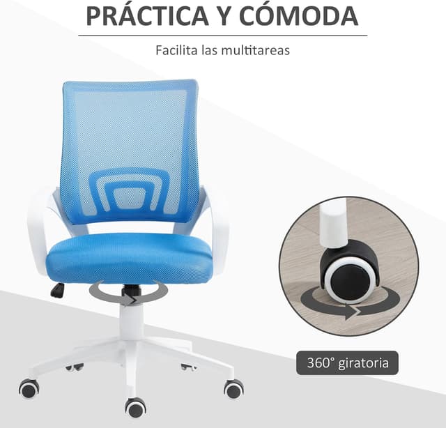 Thumbnail 6 de HOMCOM Silla de Oficina de Malla Azul