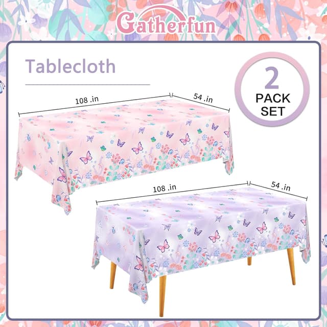 Detalle de Gatherfun Butterfly Birthday Party Supplies Plastic Tablecloths (2 Pack, 54" x 108")
