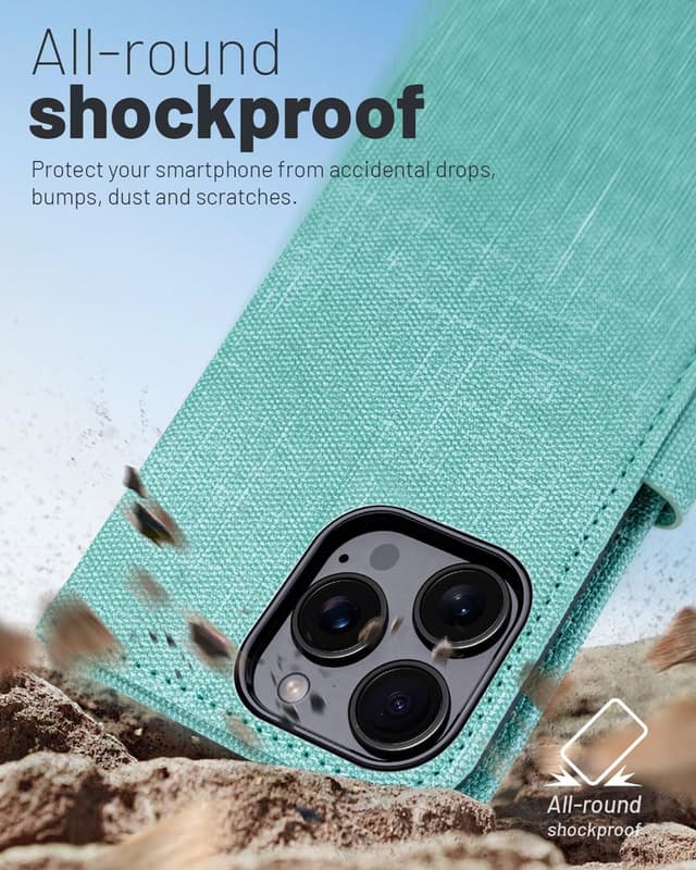 Detalle 2 de OCASE iPhone 16 Pro Hülle mit Kartenfach, Standfunktion & RFID-Schutz (PU-Leder) – Klapphülle für 6,3 Zoll