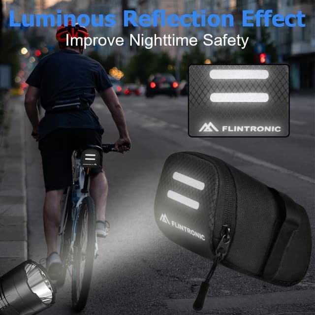 Detalle 2 de flintronic Sacoche de selle de vélo arrière avec réfléchissant (mini sac pour route, VTT et sorties plein air)