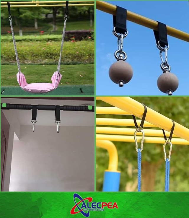 Detalle de ALECPEA 2er-Set Schaukelbefestigung aus Nylon mit Karabinern und D-Ringen (bis 200 kg)