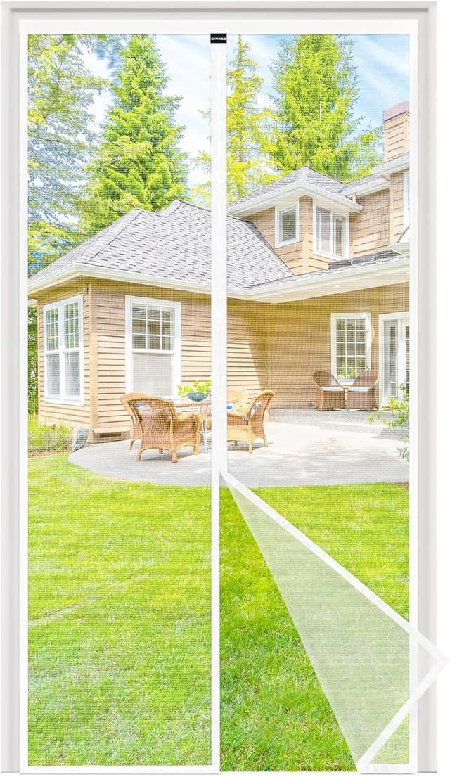 Detalle de UPGRADE Fliegengitter Balkontür 100x210 cm mit starken Magneten – selbstschließende Insektenschutz-Tür, weiß