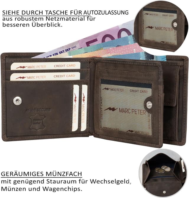 Thumbnail 3 de Marc Peter Florida AirTag Wallet mit Münzfach und RFID-Schutz – kompakte AirTag-Geldbörse im Vintage-Look