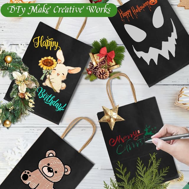 Detalle de Gucass 50er Set Mittelgroße Papiertüten mit Henkel (Schwarz Kraft), 21×11×27 cm