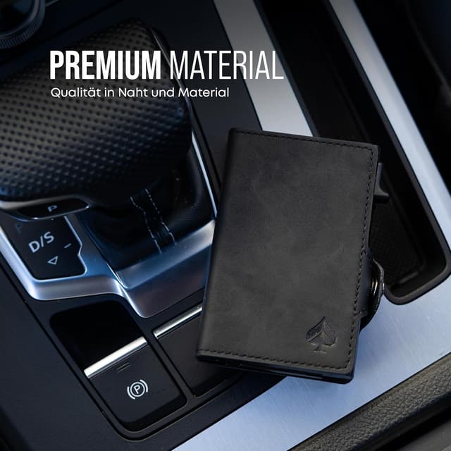 Detalle 2 de CARD Nine! Clip Wallet mit RFID-Schutz – Slim Cash Clip Geldbörse mit Kartenetui und Münzfach (Schwarz)