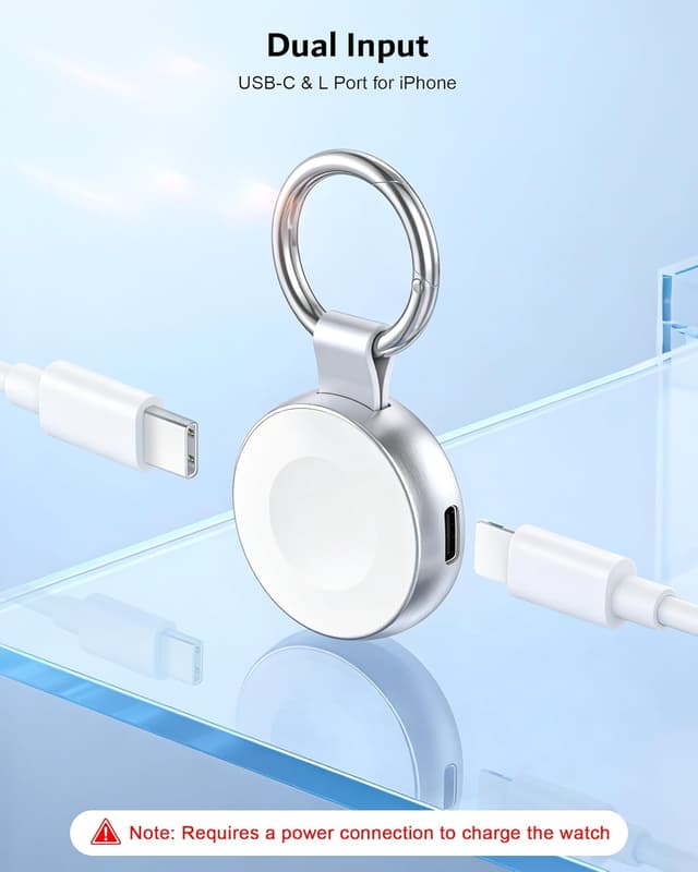 Detalle de imodomio Charger with Keyring for Apple Watch – Travel Portable Magnetic Charger with USB-C & iPhone Power Port