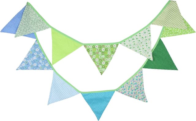 Detalle de G2PLUS Double Sided Cotton Fabric Bunting Banner (3.3m, 12 Green Floral Pennants)