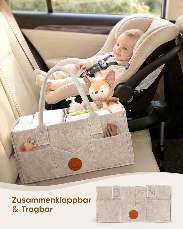 Detalle de Maliton Wickeltisch Organizer „Wickel-Caddy“ aus Filz (Khaki) mit herausnehmbaren Fächern