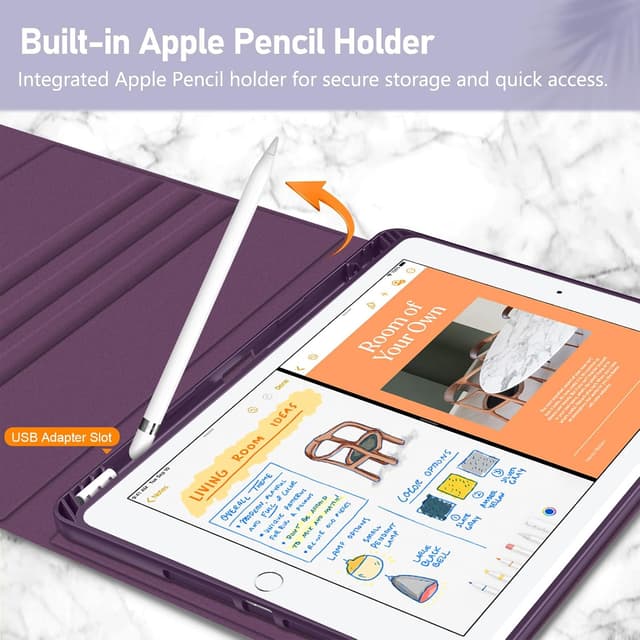 Detalle de FINTIE Tastatur Hülle für iPad 10,2 Zoll (9./8./7. Gen, 2019–2021) mit QWERTZ, Pencil-Halter und abnehmbarer Bluetooth-Tastatur – Lila