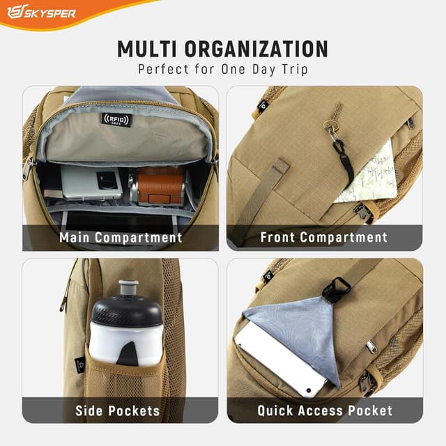 Detalle de SKYSPER Sling Bag RFID cross body recycled travel daypack