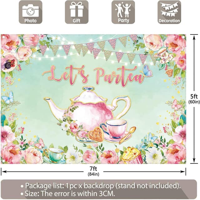 Detalle de Luminora 7x5ft Green Tea Party Backdrop (Spring Floral Garden) for Birthday Photoshoots