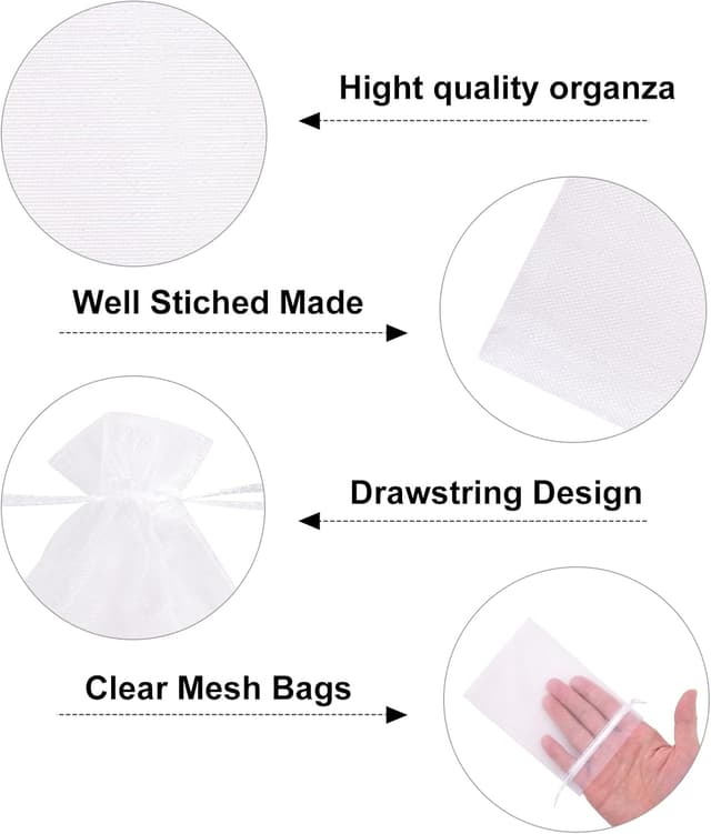 Detalle de G2PLUS White Organza Gift Pouches (10x15 cm) – 100 Pack Wedding & Jewellery Favour Bags