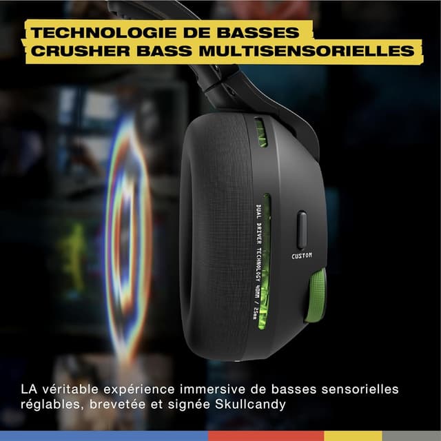 Detalle 2 de Skullcandy Crusher PLYR 720 Wireless Gaming Headset (Xbox/PC/PlayStation) THX Spatial Audio, bass multisensorielle et micro amovible