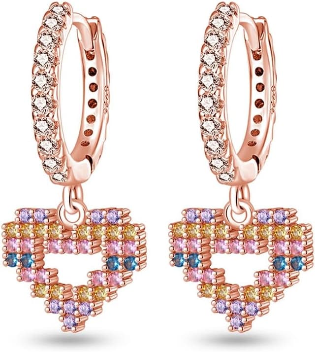 Detalle de QIKAOLA Orecchini a cerchio S925 in argento con pietre CZ e chiusura a clip