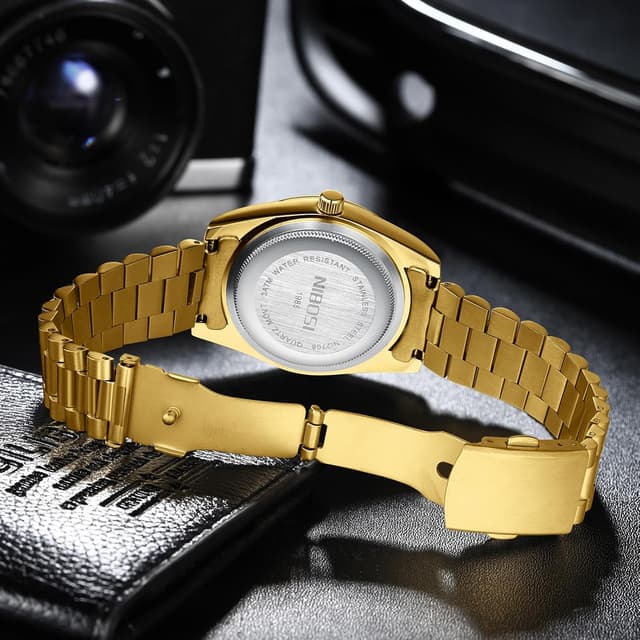 Detalle de NIBOSI Men’s Analogue Quartz Watch with Diamond Bezel (Rose Gold/Silver) and Day-Date Calendar