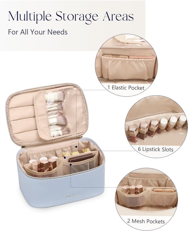 Thumbnail 2 de Prite Große Kosmetiktasche für Damen – Reise-Kulturtasche aus wasserdichtem veganem Leder, mit Griff & abnehmbarem Trenner (Blau)