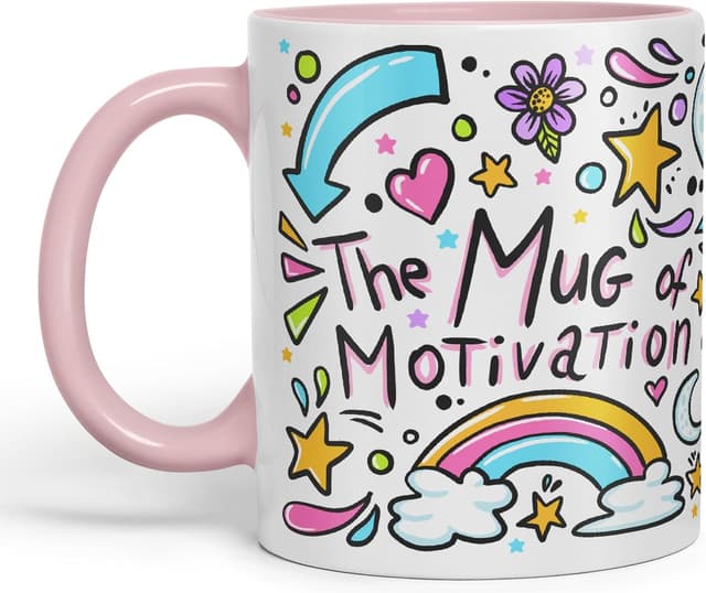 Detalle de Vixar Motivation Ceramic Mug (Pink) – Coloured 325 ml tea or coffee gift cup