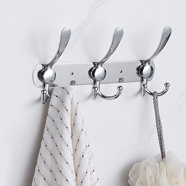 Detalle 2 de LYLIN porte-manteau mural en acier inoxydable – 9 crochets (2 pièces), argent