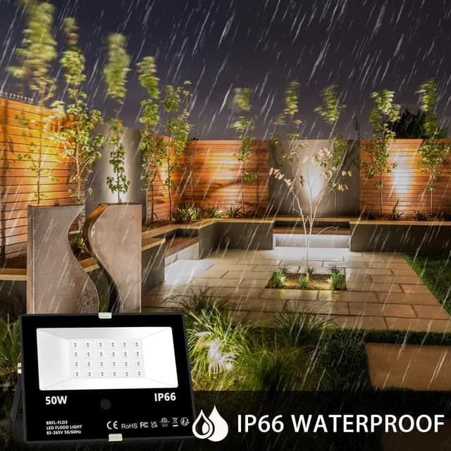 Detalle 2 de Bhochy LED Floodlight Outdoor 50W RGB (2 Pack) with Remote, Timing & 4 Modes, IP66
