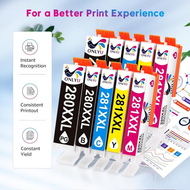 Detalle 2 de ONLYU Compatible 10-Pack Ink Cartridges for Canon 🖨