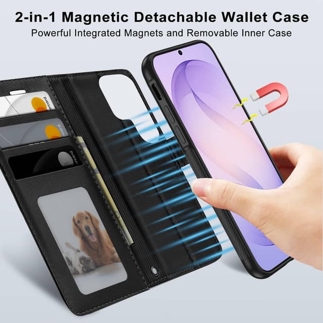 Detalle 2 de XTCASE cover magnetica per Samsung Galaxy S26 Ultra 5G, custodia portafoglio in pelle PU flip 2-in-1 con chiusura magnetica, nero